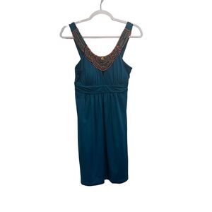 Candie's Teal Beaded Dress Junior’s L Fitted Bodice Flared Skirt Sleeveless